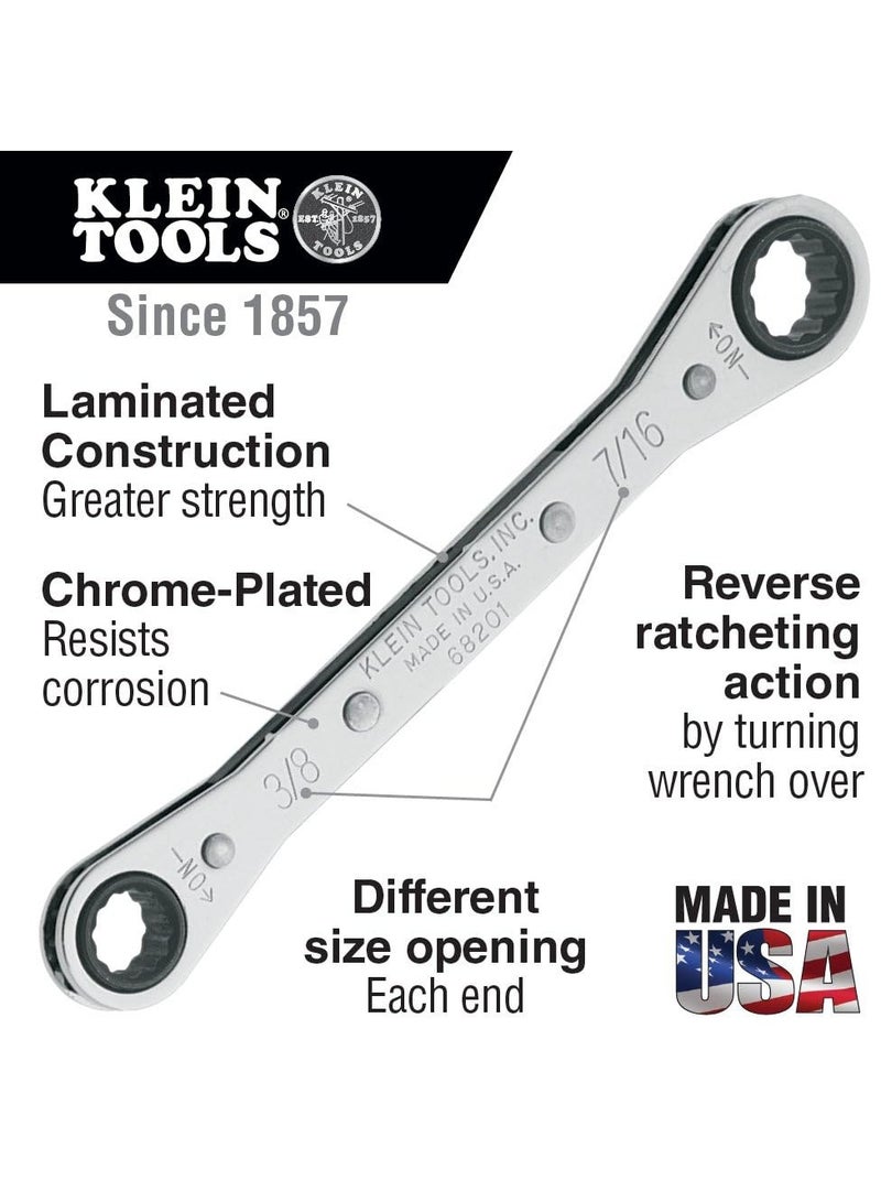 Klein Tools 68201 Ratcheting Box Wrench 3/8 Inch X 7/16 Inch With Reverse Ratcheting And Chrome Plated Finish - Image 2