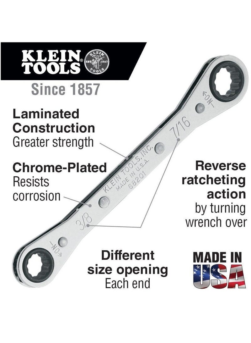 Klein Tools 68201 Ratcheting Box Wrench 3/8 Inch X 7/16 Inch With Reverse Ratcheting And Chrome Plated Finish - Image 4
