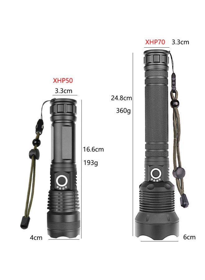 Loquat P70 High-power Led Flashlight Outdoor Waterproof Usb Rechargeable Zoomable Extendable Large Beam Torch For Camping Hiking-Color:p70 Flashlight + Type-C Data Line +2 18650 Batteries - Image 4