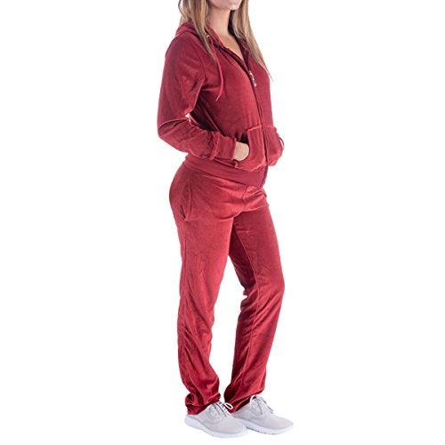 Facitisu Womens Velour Sweatsuit Solid TracksuitSet Hoodie and Pants Casual Zip Up Outfits Set Jogging Suit X-Large Brick Red - Image 2