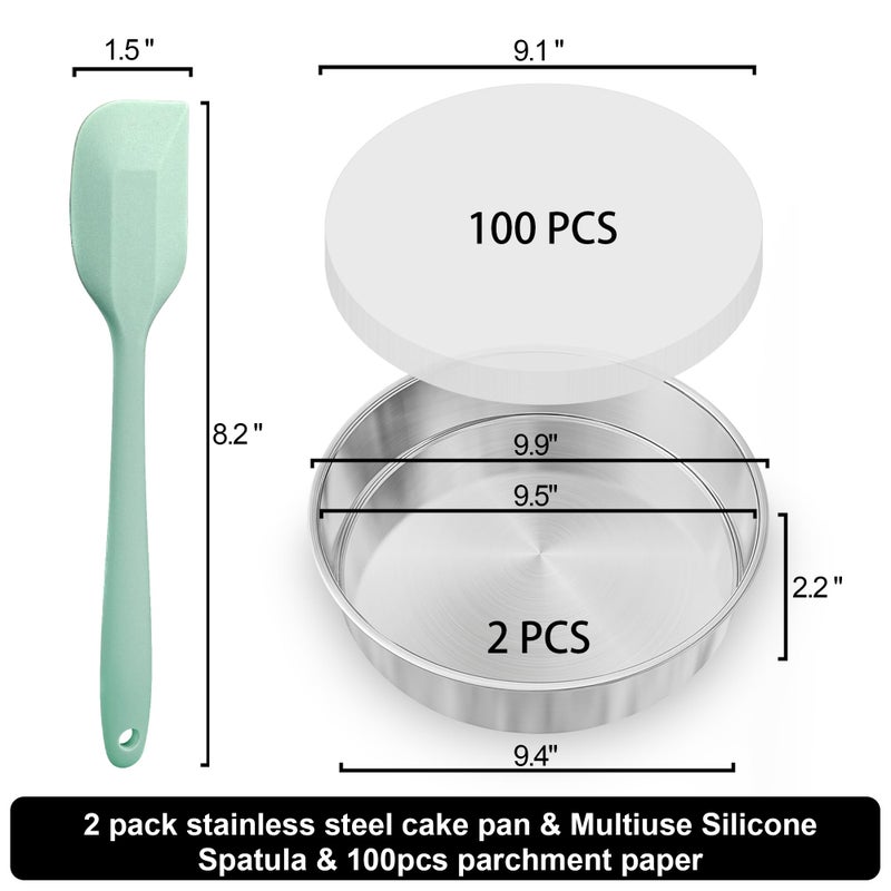 AWTBDP 9 Inch Round Cake Pan Set Of 2  Nonstick Circle Stainless Steel Layer Cake Pans 9 Inch Round With 100Pcs Parchment Paper  Baking Pan Set For Birthday Christmas  Silicone Spatula & Dishwasher Safe - Image 3