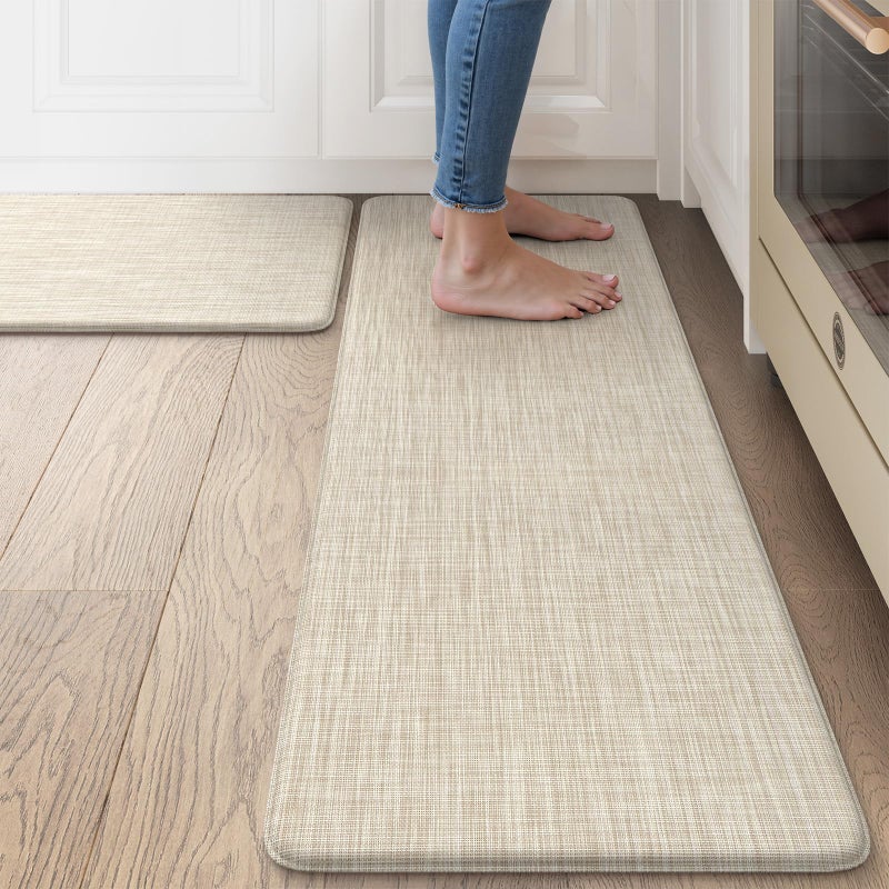 Collive Anti Fatigue Cushioned Kitchen Mat Set 2 Piece Non Skid Waterproof Kitchens Sink Rug Standing Floor Carpets for Office, Sink,17"×29"+17"×47",Beige - Image 1