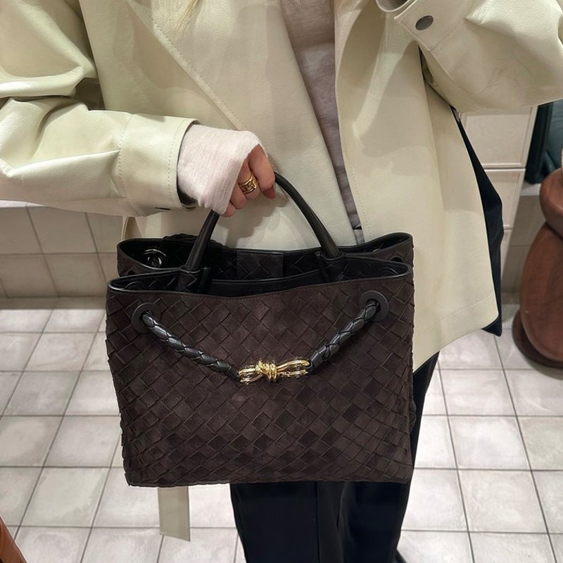 Suede Woven Bag Handbag 2024 Bag Women'S Bow Metal Buckle Large Capacity Commuter Shoulder Crossbody Tote Bag - Image 4