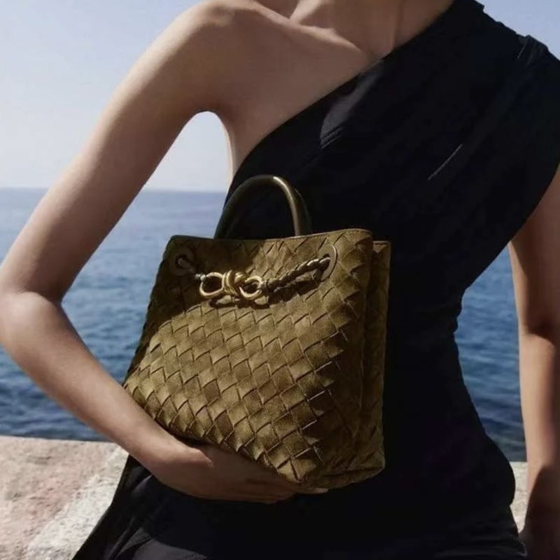 Suede Woven Bag Handbag 2024 Bag Women'S Bow Metal Buckle Large Capacity Commuter Shoulder Crossbody Tote Bag - Image 3