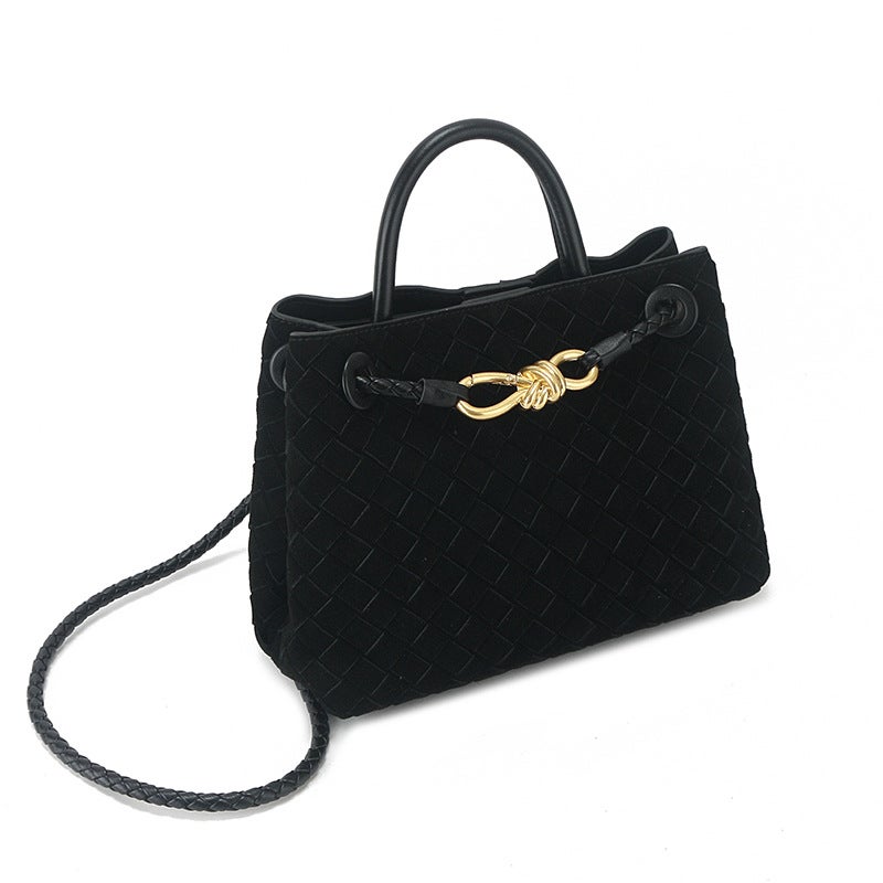 Suede Woven Bag Handbag 2024 Bag Women'S Bow Metal Buckle Large Capacity Commuter Shoulder Crossbody Tote Bag - Image 5