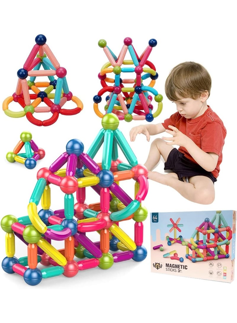 Magnetic Building Blocks Set 64 Pieces – Learn and Create in a Fun Way! 🧲✨ Montessori educational toys in science, technology, engineering and mathematics, safe and non-toxic, suitable for children aged 3 and above. - Image 1