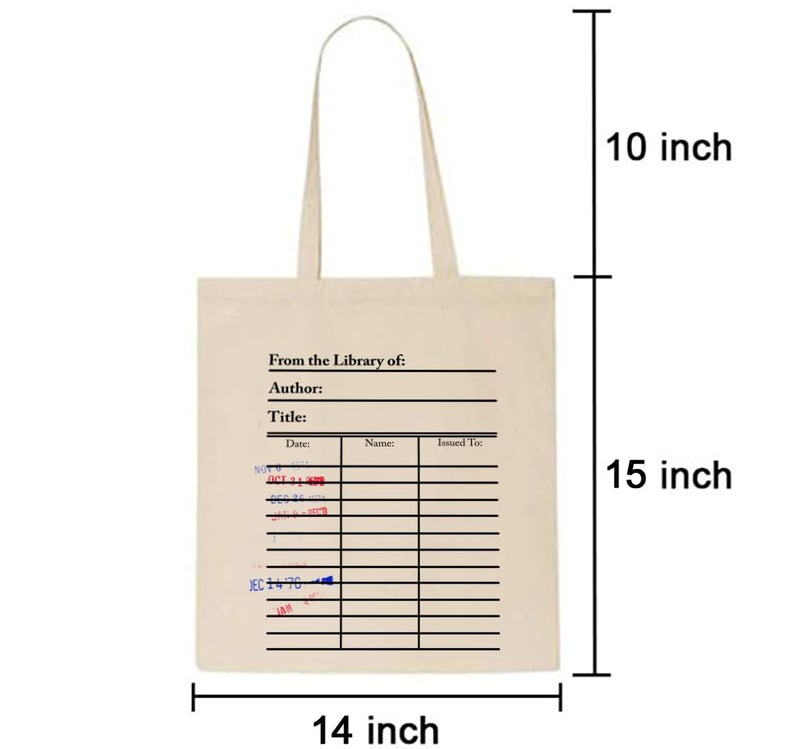 Universal Zone Library Card Tote Bag with Vintage Due Date Stamps, Book Lover Canvas Bag, Literary Handbag, Reusable Book Tote - Image 4