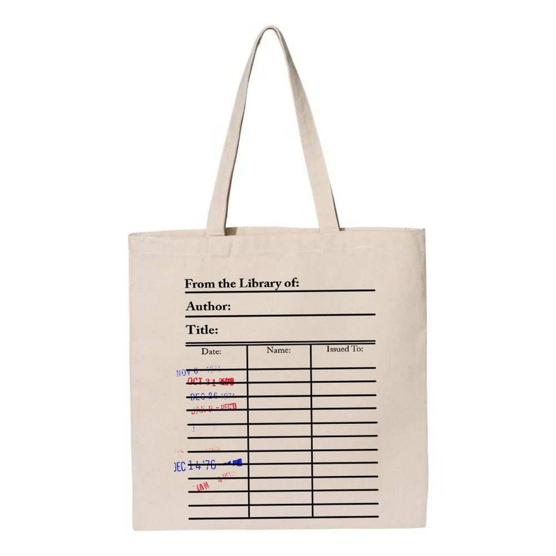 Universal Zone Library Card Tote Bag with Vintage Due Date Stamps, Book Lover Canvas Bag, Literary Handbag, Reusable Book Tote - Image 2
