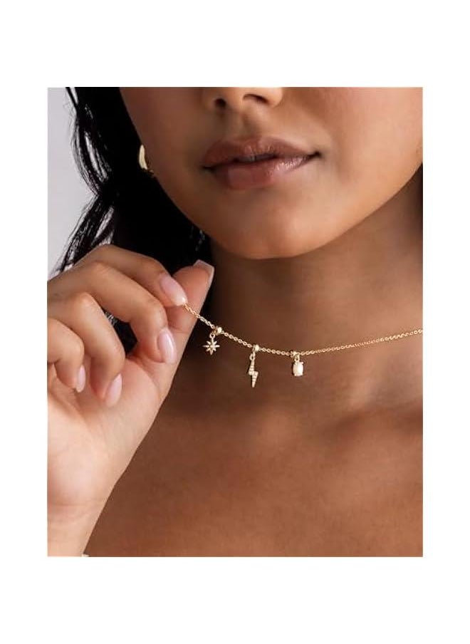 PAVOI - Adjustable Whimsical Gold Charm Necklace for Women, 14K Gold Plated Cute Dainty Pendant Necklaces with Charms Set, Hypoallergenic Chain Trendy Cubic Zirconia Heart Religious Sports Pearl Pendant - Image 1