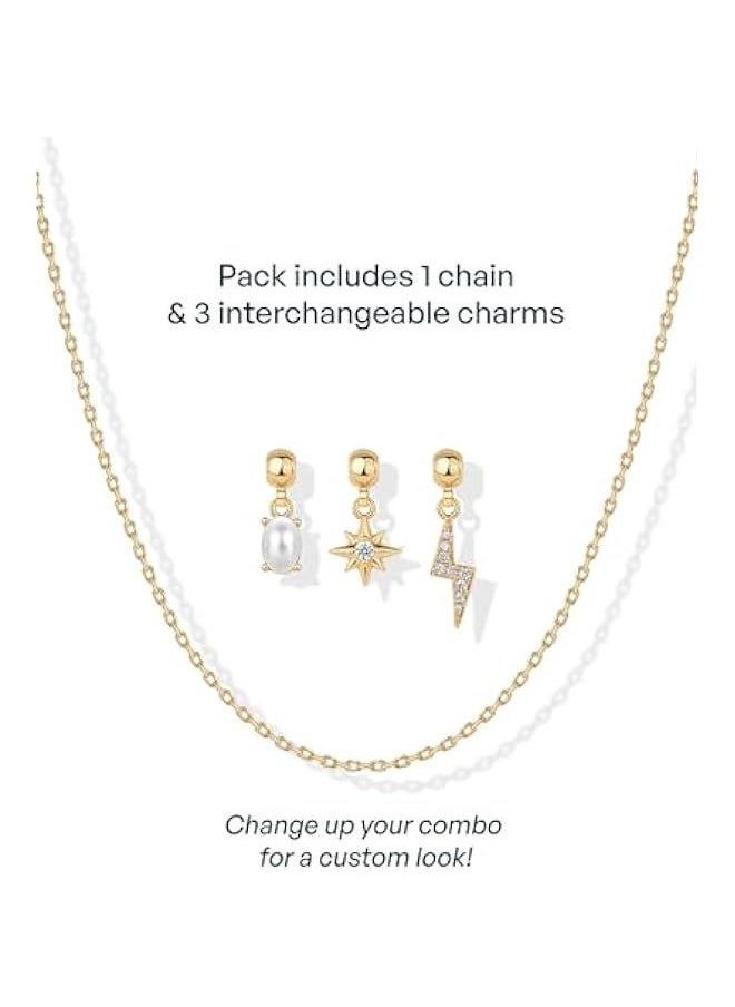 PAVOI - Adjustable Whimsical Gold Charm Necklace for Women, 14K Gold Plated Cute Dainty Pendant Necklaces with Charms Set, Hypoallergenic Chain Trendy Cubic Zirconia Heart Religious Sports Pearl Pendant - Image 1