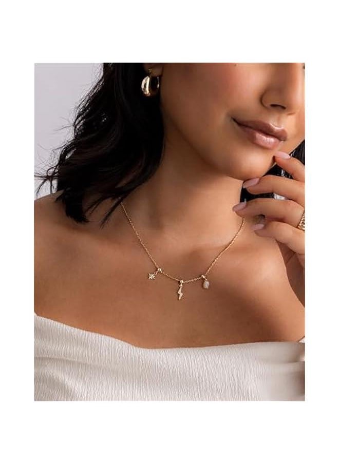 PAVOI - Adjustable Whimsical Gold Charm Necklace for Women, 14K Gold Plated Cute Dainty Pendant Necklaces with Charms Set, Hypoallergenic Chain Trendy Cubic Zirconia Heart Religious Sports Pearl Pendant - Image 1