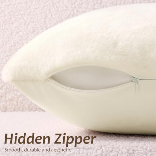 Pallene Faux Fur Plush Throw Pillow Covers 18x18 Set of 2 Soft Fluffy Couch Pillow Covers for Living Room Cream White - Image 3