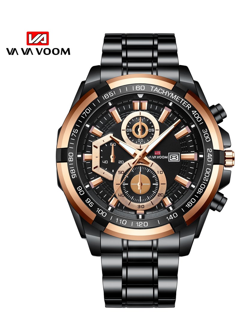 VA VA VOOM Men's Quartz Watch Fashion  Large Dial Sports Stainless Steel Luminous Pointer Calendar Casual Gift - Image 1