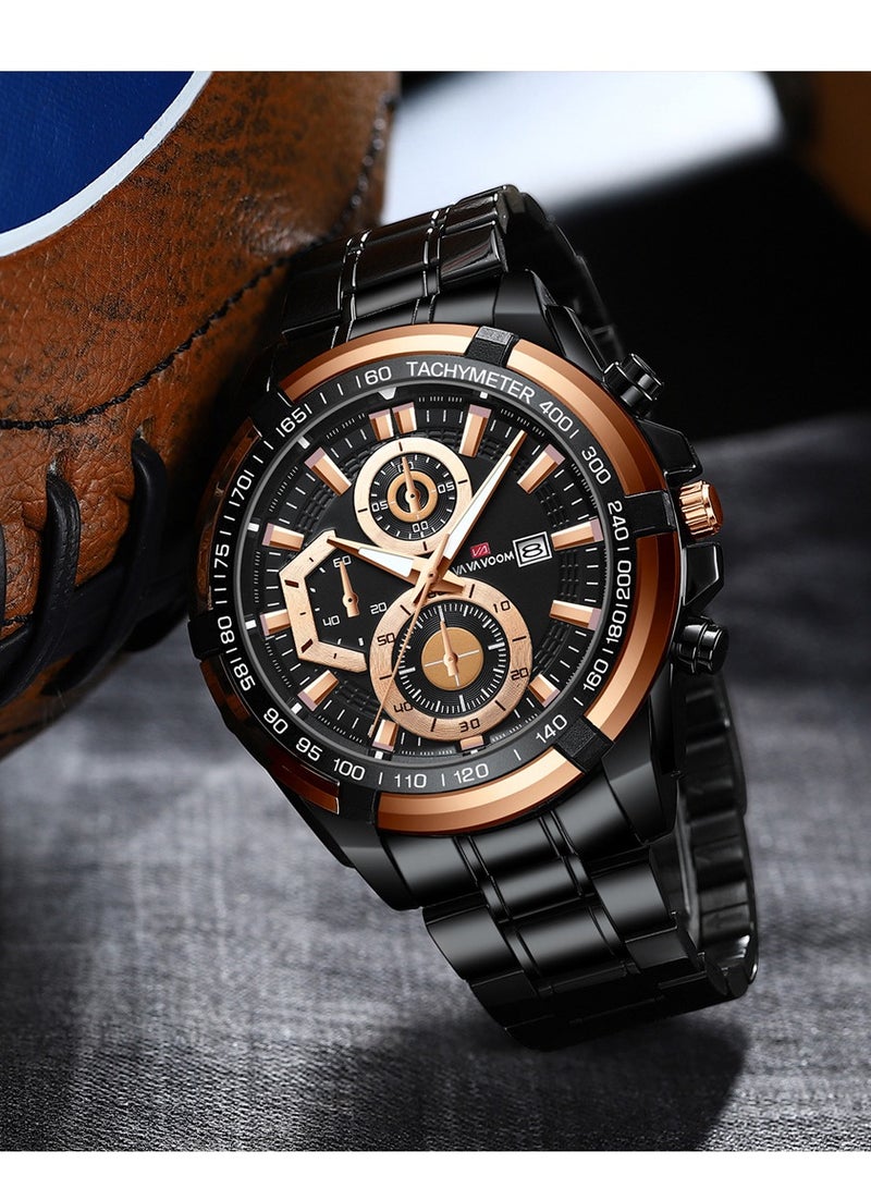 VA VA VOOM Men's Quartz Watch Fashion  Large Dial Sports Stainless Steel Luminous Pointer Calendar Casual Gift - Image 2