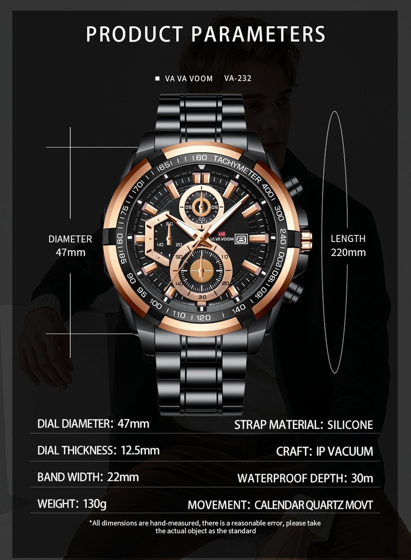 VA VA VOOM Men's Quartz Watch Fashion  Large Dial Sports Stainless Steel Luminous Pointer Calendar Casual Gift - Image 3