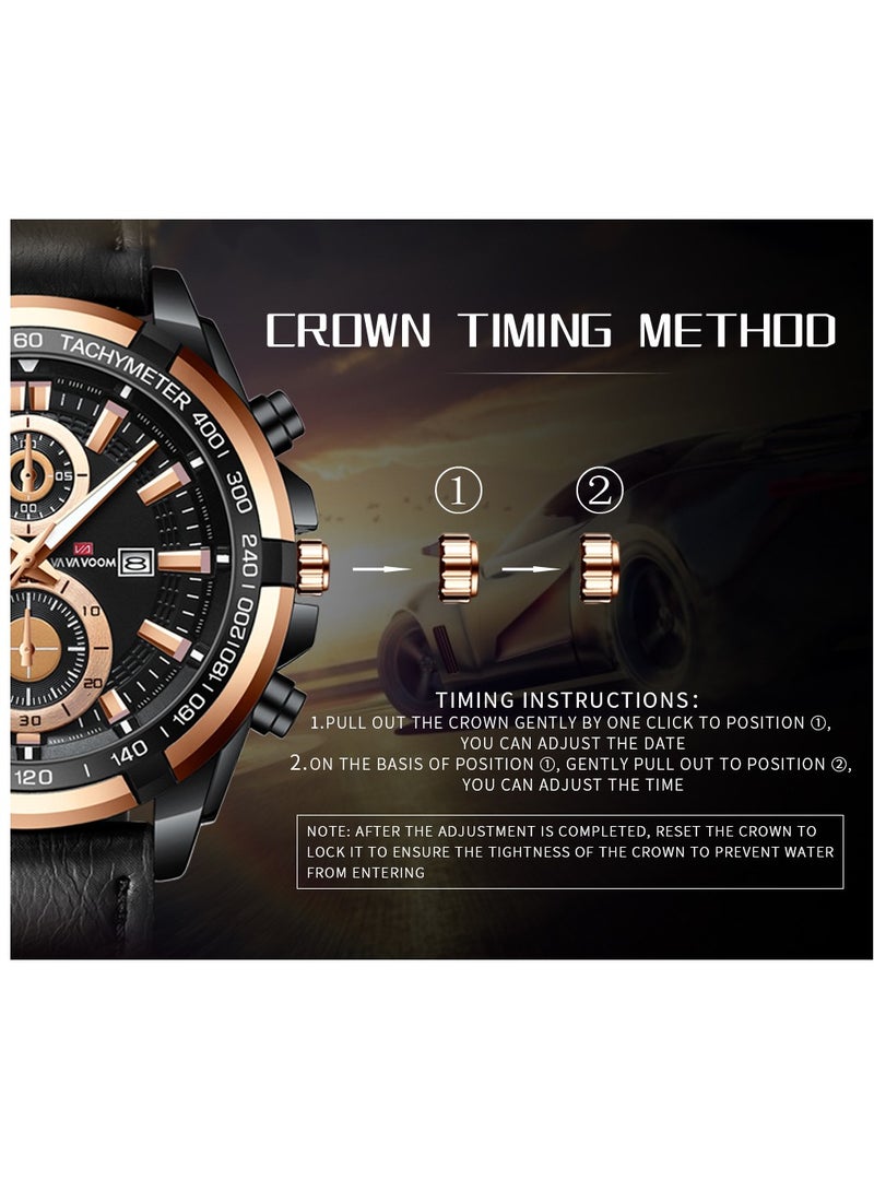 VA VA VOOM Men's Quartz Watch Fashion  Large Dial Sports Stainless Steel Luminous Pointer Calendar Casual Gift - Image 4