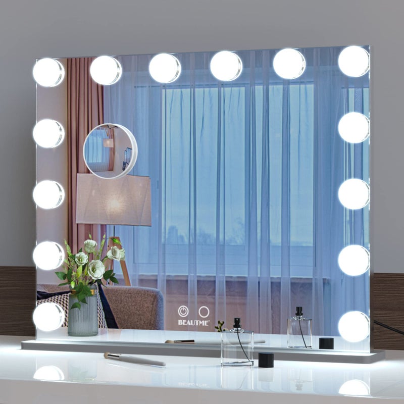 BEAUTME Vanity Mirror with Lights 244x197 InchHollywood StyleTabletopWall MountedDetachable 10X Spot Cosmetic Mirror for VanityDressing RoomBedroomSilver