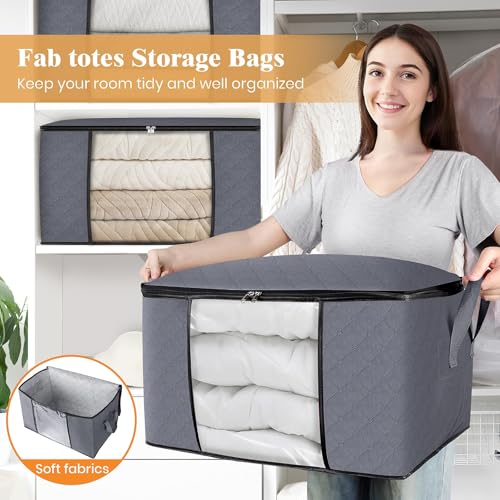 Fab totes Storage Bags,Clothes Blanket Storage Bins Foldable Closet Organizers with Reinforced Handle for Home Dorm Storage and Organization,Fabric Bags for Organizing Bed Sheets,Clothing,Comforters - Image 5