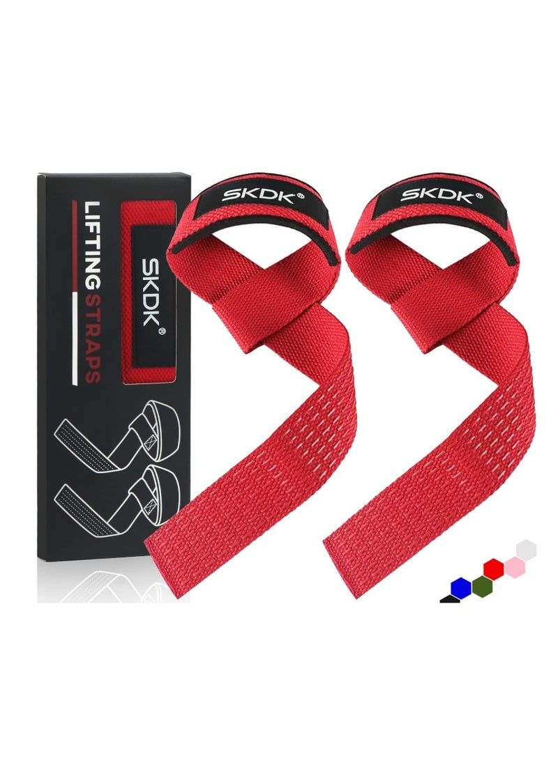 SKDK Lifting Straps Deadlift Gym Wrist Straps Weightlifting with Neoprene Cushioned Wrist Padded and Anti-Skid Silicone - for Weightlifting, Bodybuilding - Red - Image 1