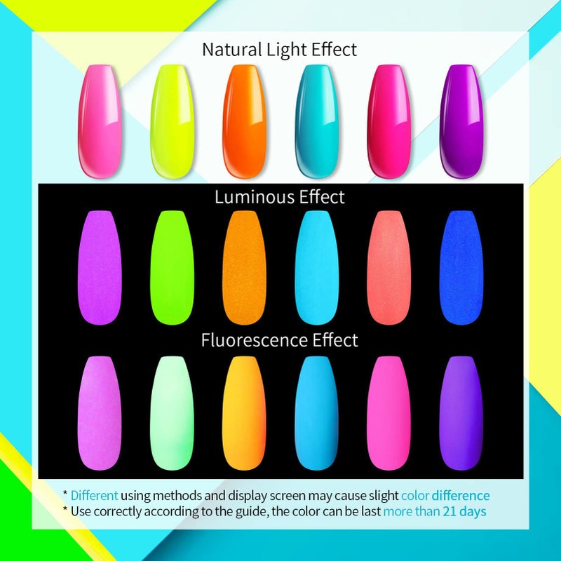 UR SUGAR Glow in the Dark Gel Nail Polish Set, Halloween Neon Hot Pink Yellow Orange Bright Luminous Gel Polish Set Fluorescent 6 Colors Glow in Dark Effect Soak Off Nail Polish Kit for Party Nails - Image 3