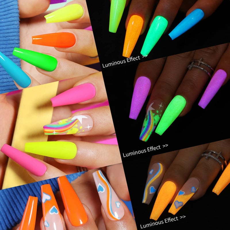 UR SUGAR Glow in the Dark Gel Nail Polish Set, Halloween Neon Hot Pink Yellow Orange Bright Luminous Gel Polish Set Fluorescent 6 Colors Glow in Dark Effect Soak Off Nail Polish Kit for Party Nails - Image 2