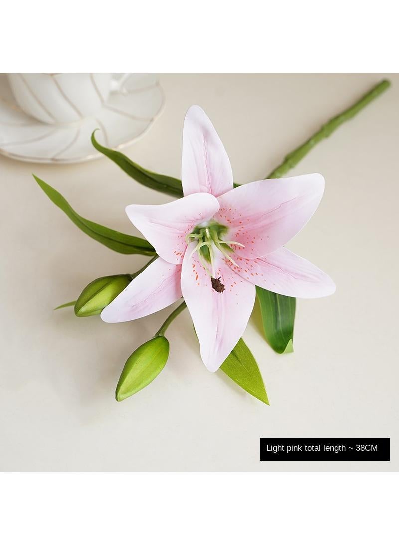 Generic 10-Pieces Artificial flower simulation mini lily high quality feel 3-head home decoration wedding flower art Pink - Image 1