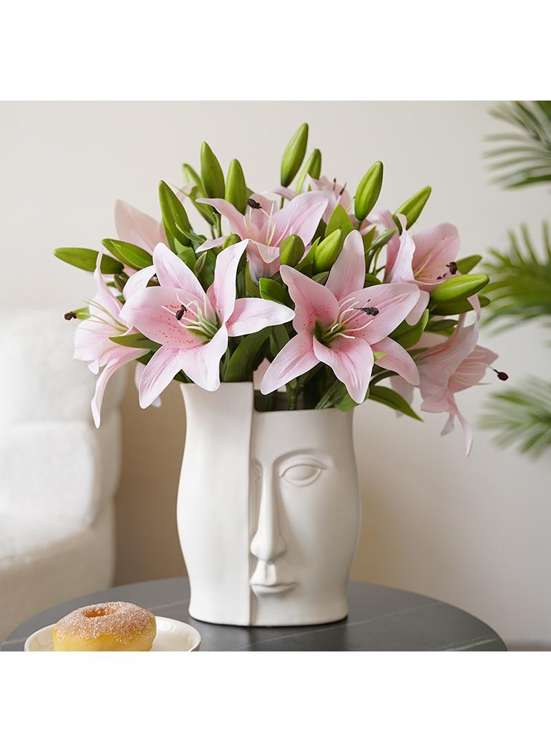 Generic 10-Pieces Artificial flower simulation mini lily high quality feel 3-head home decoration wedding flower art Pink - Image 2