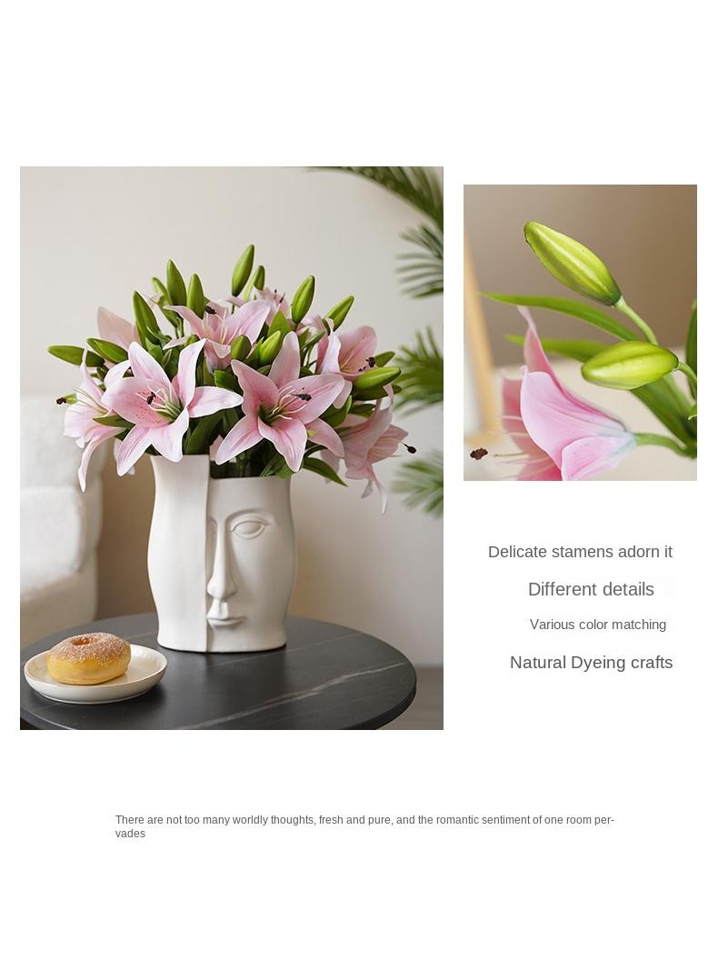 Generic 10-Pieces Artificial flower simulation mini lily high quality feel 3-head home decoration wedding flower art Pink - Image 3