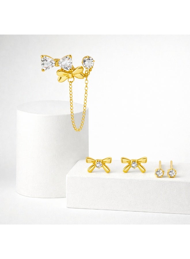 MTZ 3 Pairs Cubic Zirconia Stud Earrings Set for Women, Hypoallergenic Gold Plated Crystal Earrings, Dainty CZ Diamond Studs in Various Sizes, Sensitive Ear Friendly Jewelry Gift Box - Image 4