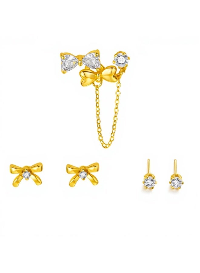 MTZ 3 Pairs Cubic Zirconia Stud Earrings Set for Women, Hypoallergenic Gold Plated Crystal Earrings, Dainty CZ Diamond Studs in Various Sizes, Sensitive Ear Friendly Jewelry Gift Box - Image 1