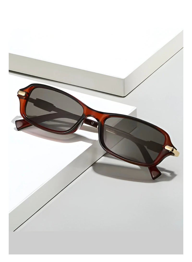 POLITE Burgundy Rectangle Sunglasses with Gold Metal Arms – Retro Luxury Streetwear - Image 1