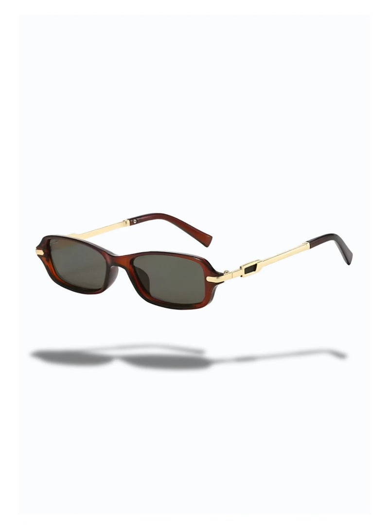 POLITE Burgundy Rectangle Sunglasses with Gold Metal Arms – Retro Luxury Streetwear - Image 2