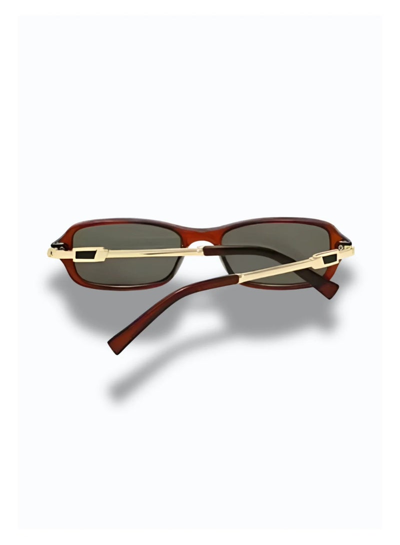 POLITE Burgundy Rectangle Sunglasses with Gold Metal Arms – Retro Luxury Streetwear - Image 3
