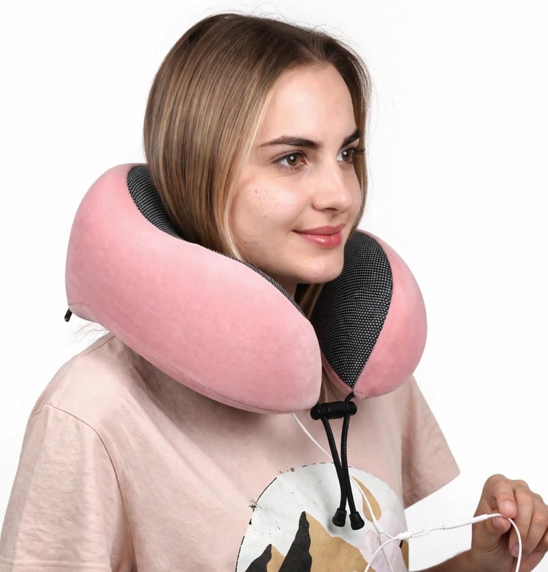 U Shaped Travel Pillow Memory Foam Neck Support Cushion Ergonomic Cervical Pillow Soft Portable Airplane Neck Pillow for Sleeping Office Car Flight Travel Accessories (Pink) - Image 2