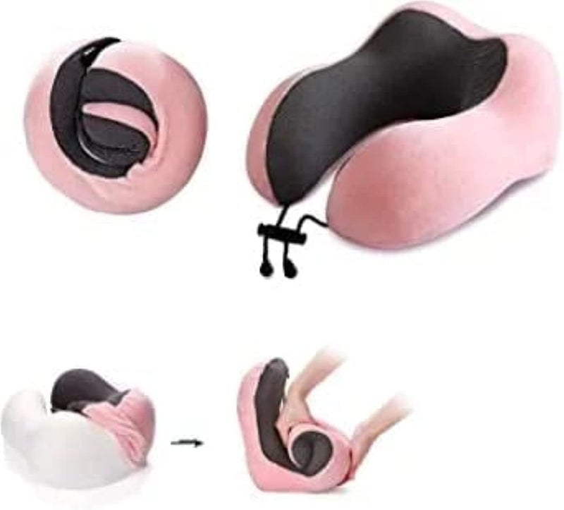 U Shaped Travel Pillow Memory Foam Neck Support Cushion Ergonomic Cervical Pillow Soft Portable Airplane Neck Pillow for Sleeping Office Car Flight Travel Accessories (Pink) - Image 4