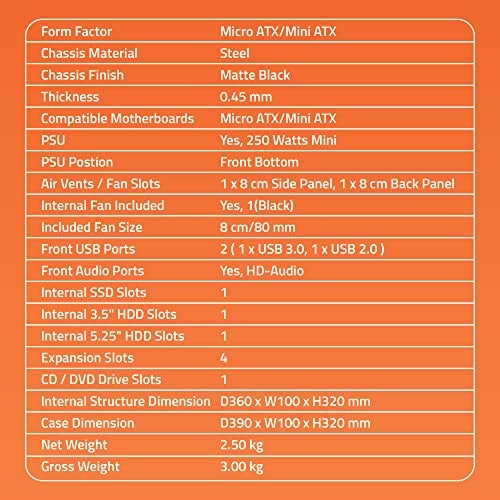 Artis Joy 3.0 Slim Computer Cabinet Support Micro ATX/Mini ATX Motherboard,1 x 8 cm Fan with VIP 250 Watt Power Supply - Image 5