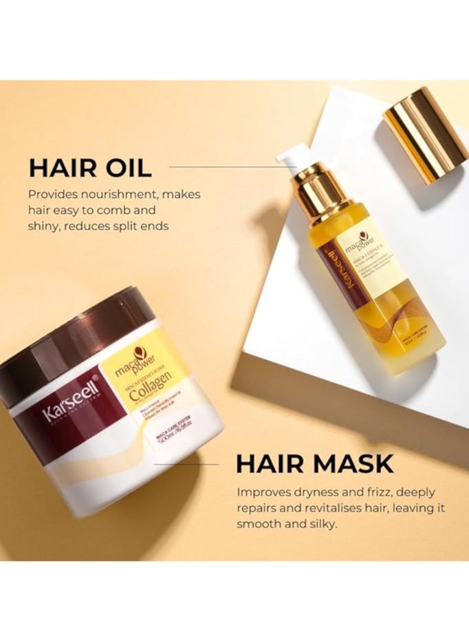 Karseell - Karseell Maca essence Repair Set - Collagen Hair Mask 500ml  - Maca Oil Hair Serum for Dry Damaged Hair 50ml - All Hair Types - Image 1
