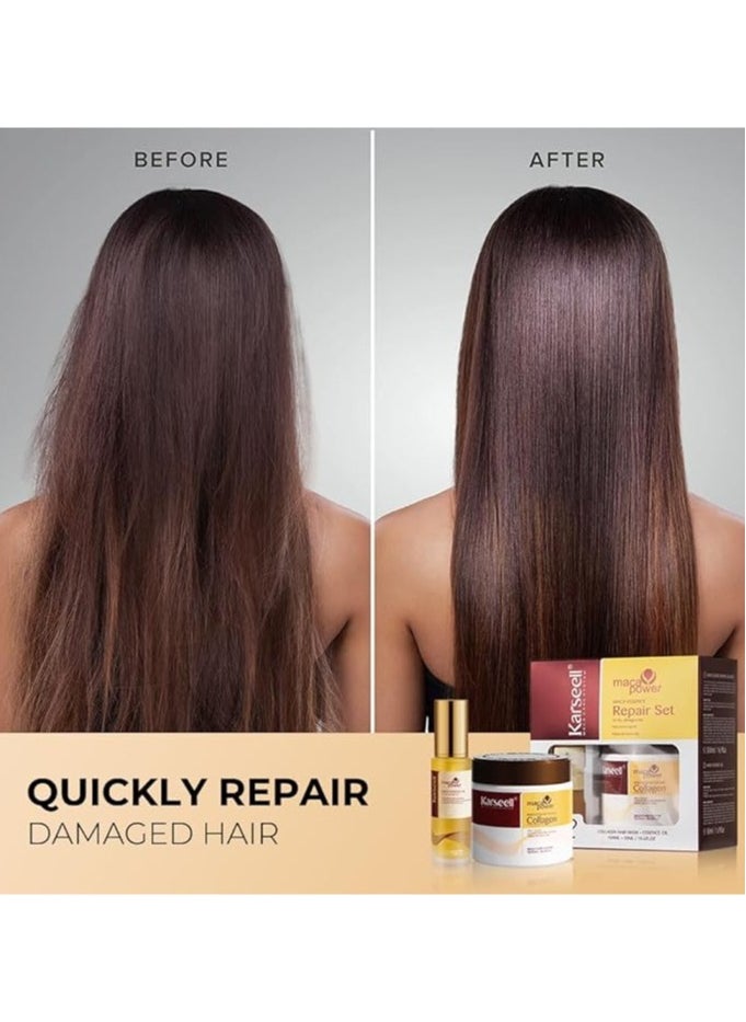 Karseell - Karseell Maca essence Repair Set - Collagen Hair Mask 500ml  - Maca Oil Hair Serum for Dry Damaged Hair 50ml - All Hair Types - Image 1