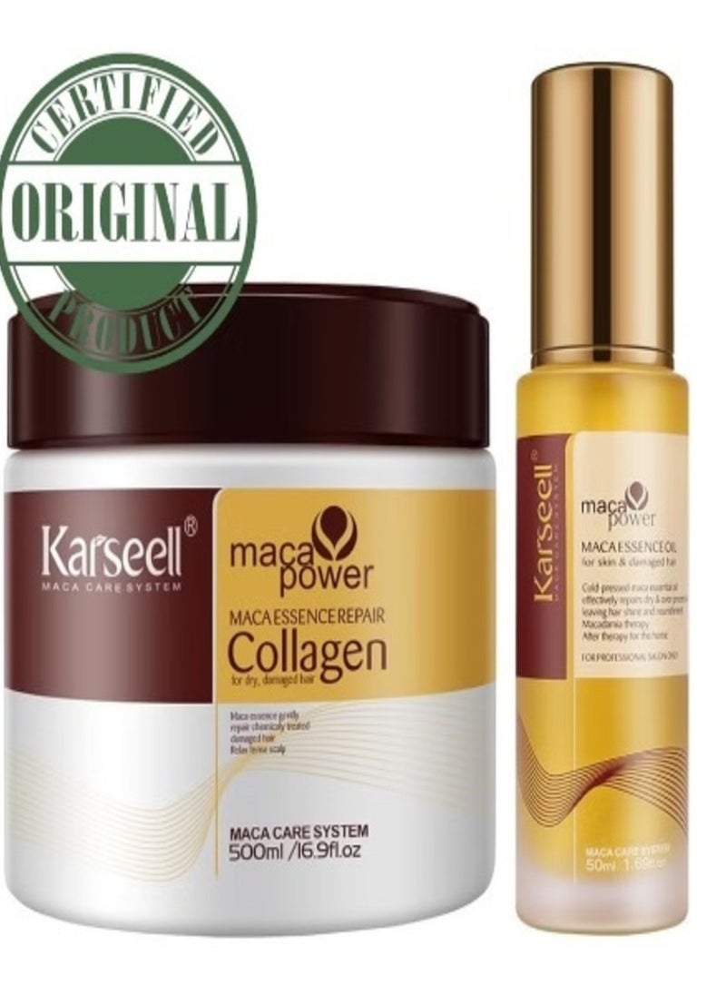 Karseell - Karseell Maca essence Repair Set - Collagen Hair Mask 500ml  - Maca Oil Hair Serum for Dry Damaged Hair 50ml - All Hair Types - Image 1