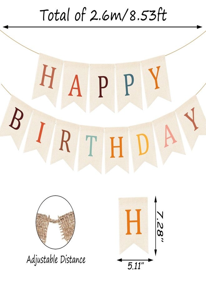 Doumeny Happy Birthday Burlap Banner Boho Birthday Garland Bunting Bohemian Party Hanging Flag White Happy Birthday Bunting Garland Rainbow Party Banner for Women Men Birthday Kid Photo Backdrop - Image 2
