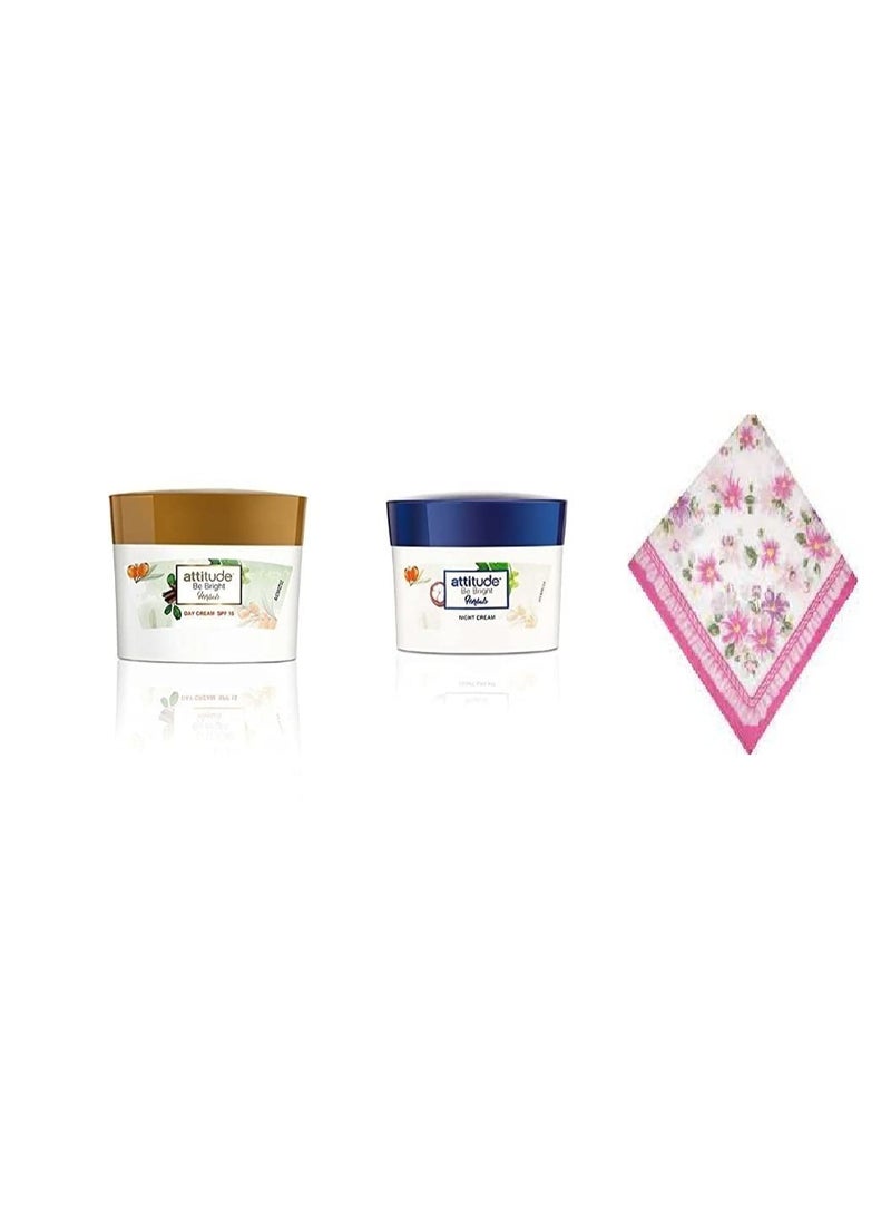 Nutrilite Amway attitude be bright herbals day cream - 50 g and night cream -50g combo and floral cotton hanky assorted - Image 1