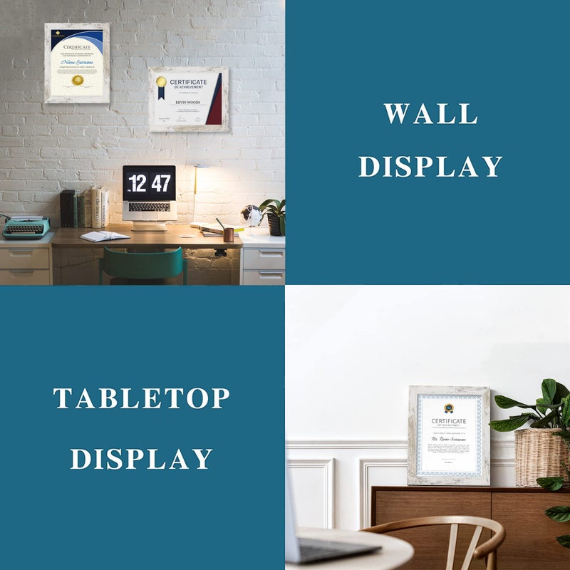 Hongkee 8.5 x 11 Picture Frame Set of 4, Made of Real Glass and Distressed White Certificate & Diploma Frame, 8.5 by 11 Photo for Wall or Tabletop - Display Picture 6x8 with Mat or 8.5x11 Without Mat - Image 4