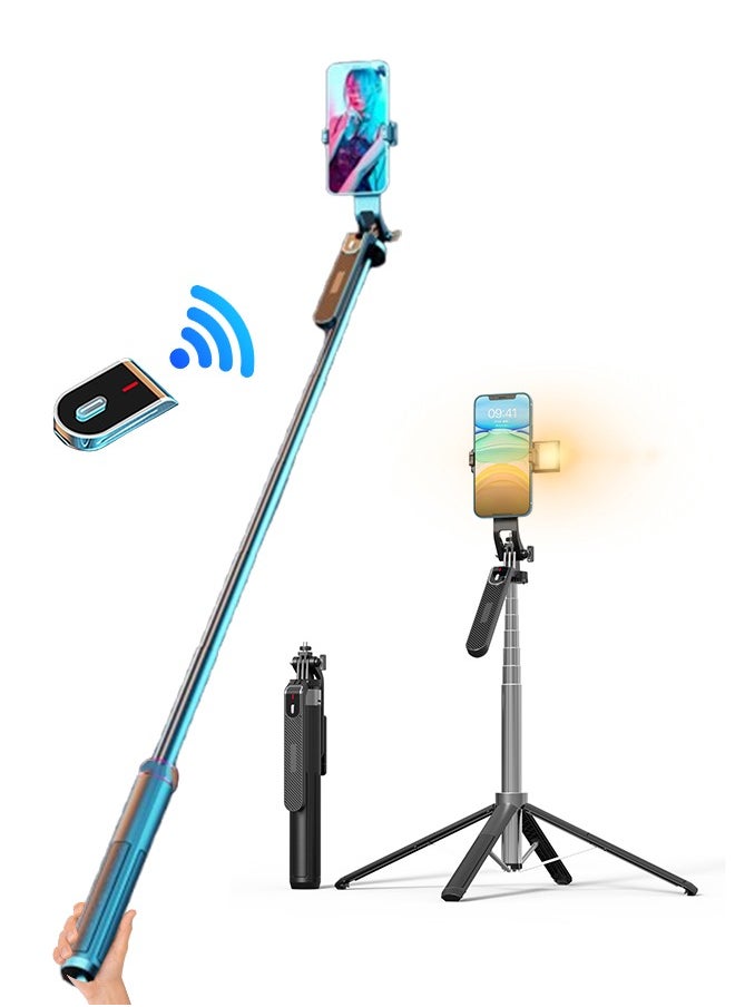 Scalable1.8m Phone Selfie Stick With Light 360° Rotation Mobile PTZ Tripod Holder Bluetooth Remote Control For Recording, Video, Photo Taking