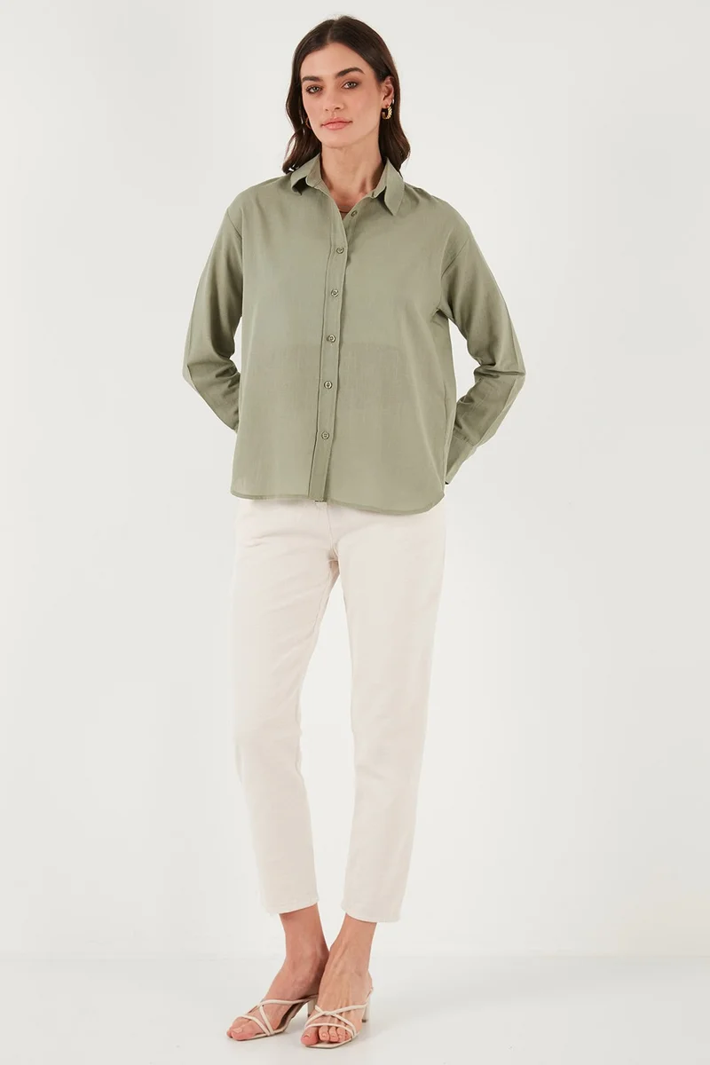 Lela Linen and Cotton Blend Regular Fit Short Front Long Back Shirt Women's Shirt 6772853