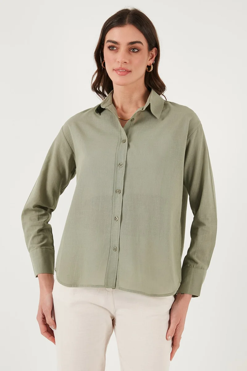 Lela Linen and Cotton Blend Regular Fit Short Front Long Back Shirt Women's Shirt 6772853