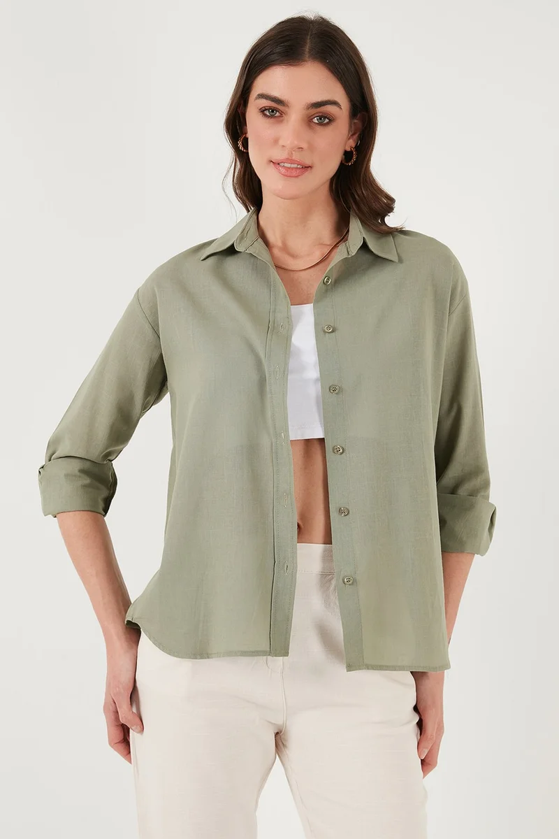 Lela Linen and Cotton Blend Regular Fit Short Front Long Back Shirt Women's Shirt 6772853
