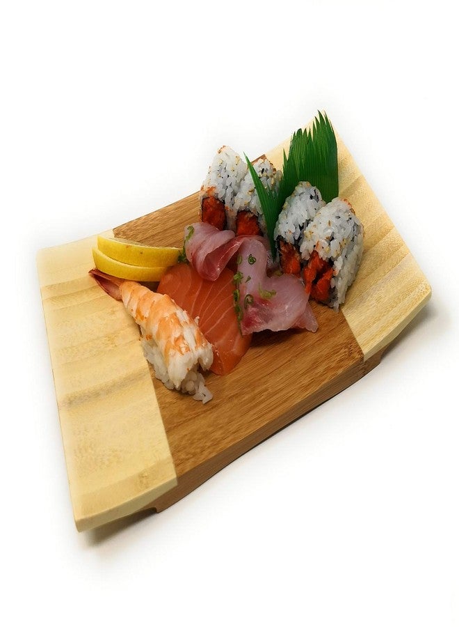 Asian Home Sashimi Sushi Bamboo Curve Serving Geta Plate - Japanese Style Tableware Bamboo Sushi Board Cutting Tray (L9 X W5.9) - Image 2