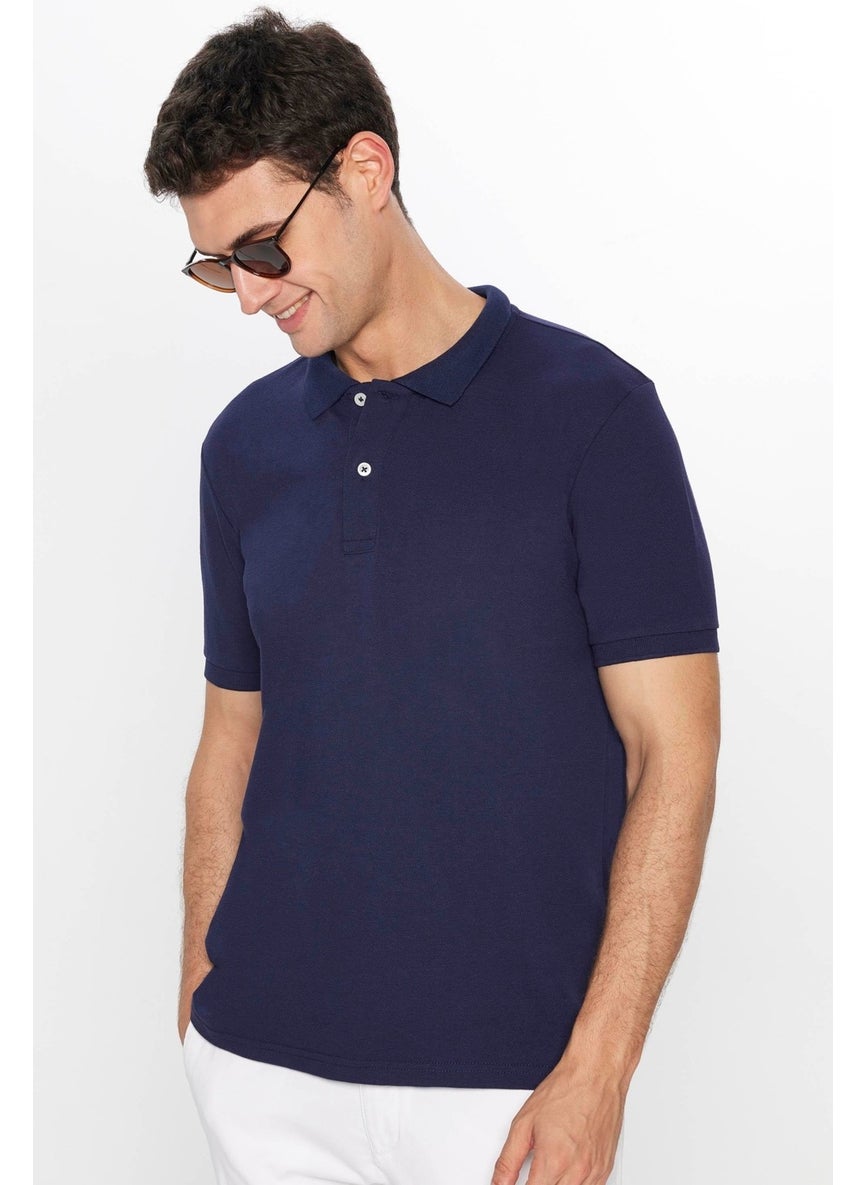 Men's Slim Fit Slim Cut Cotton Soft Texture Cool Fabric Plain Pique Navy Blue Polo Neck T-Shirt - pzsku/Z39F4A99D0BFB14EA6854Z/45/_/1725721182/92c5d147-62cd-4768-b90d-8569f5226d9e