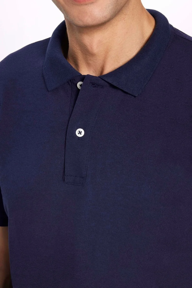 تودورس Men's Slim Fit Slim Cut Cotton Soft Texture Cool Fabric Plain Pique Navy Blue Polo Neck T-Shirt