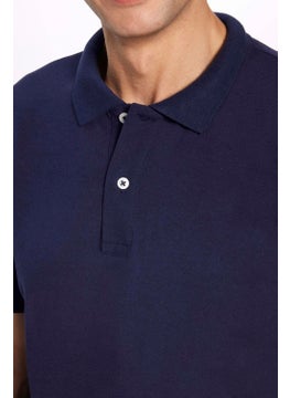 Tudors Men's Slim Fit Slim Cut Cotton Soft Texture Cool Fabric Plain Pique Navy Blue Polo Neck T-Shirt  - Image 3